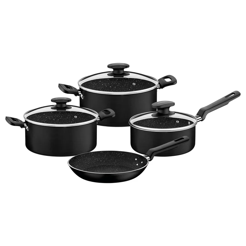 ترامونتينا Tramontina Black Aluminum Cookware Set with Interior and Exterior Starflon Excellent Nonstick Coating 7 pieces